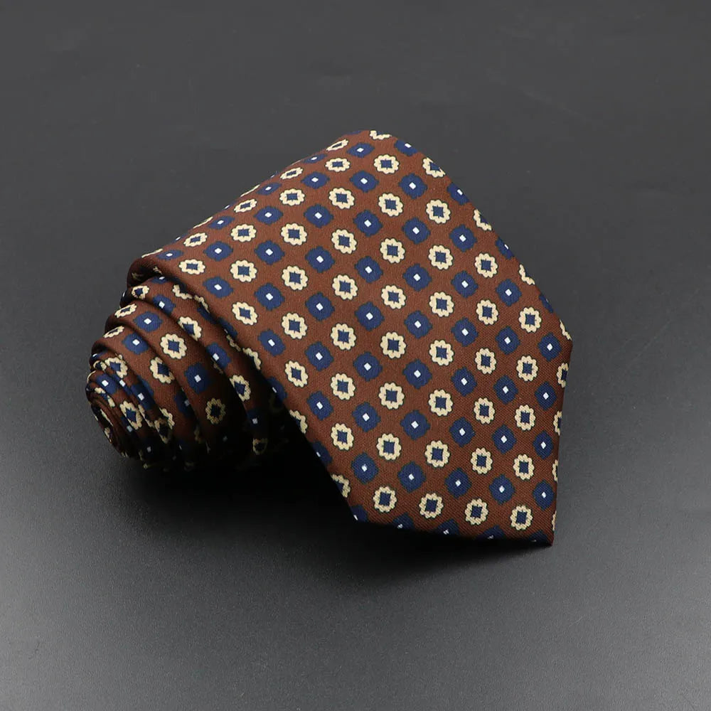 Men's 7.5cm Soft Silk Necktie – Floral & Dot Pattern Tie for Weddings, Business, Parties & Formal Wear