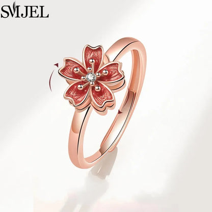Cherry Blossom Rotating Fidget Spinner Ring – Cute Cat, Bee, Bunny & Butterfly Anti-Anxiety Ring for Women | Adjustable Stress Relief Jewelry