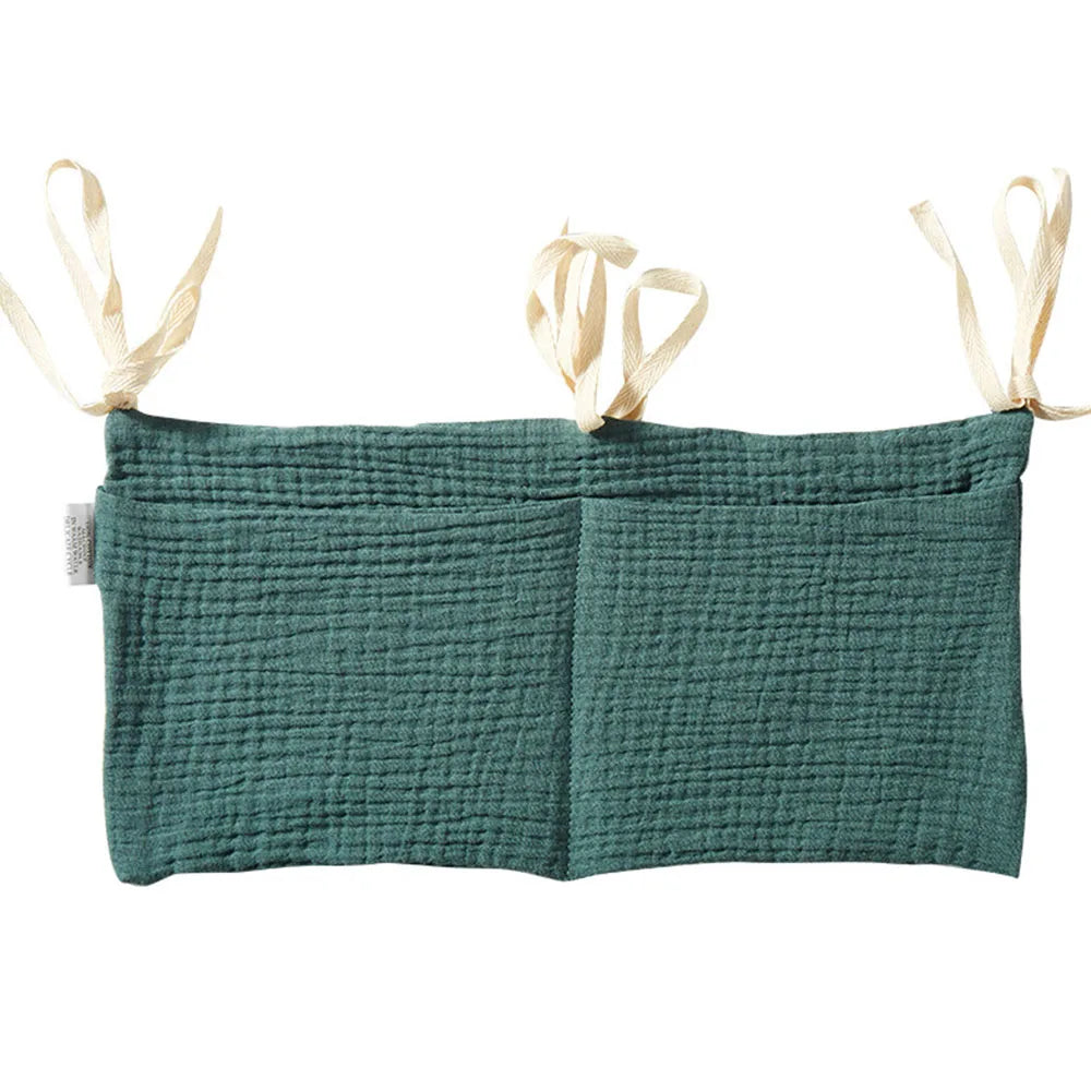 Organizador Colgante para Cuna de Bebé – Cesta de Almacenamiento para Mesita de Noche con 2 Bolsillos para Pañales, Juguetes, Ropa y Artículos Esenciales para Bebés