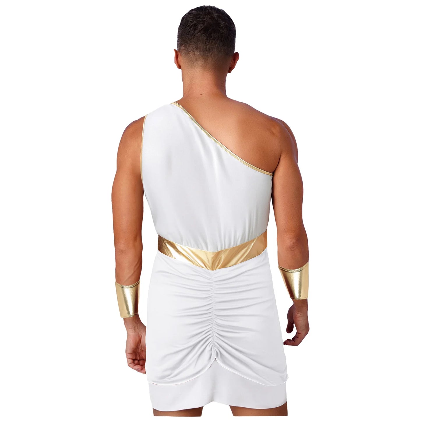 Men’s Ancient Greek & Egyptian Pharaoh Cosplay Costume – Metallic Shiny Toga Robe with Sleeves for Halloween & Roleplay