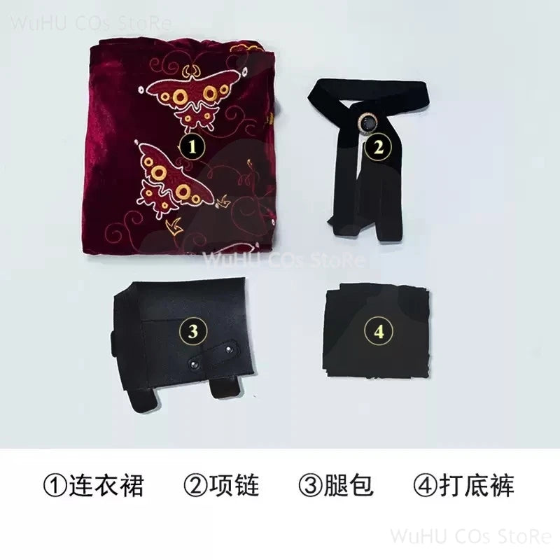 Resident Evil 4 Ada Wong Cosplay Costume | Red Cheongsam Embroidery Dress with Wig | Halloween Carnival & Anime Roleplay Suit for Women