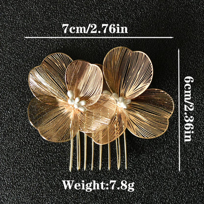 Vintage Gold Floral Bridal Headband with Pearls – Fairy Wedding Tiara for Brides, Prom & Special Occasions