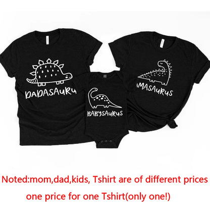 Dinosaur Family Matching T-Shirts – Mommy & Daddy Shirts with Baby Bodysuits, Short-Sleeve Family Outfits for Boys & Girls, Gift Set