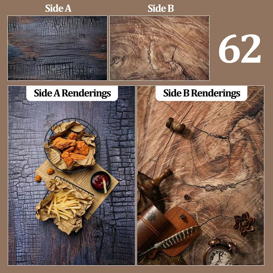 Double-Sided Wood Grain & Marble Photography Backdrop Board 57 × 87 cm – Waterproof Photo Background for Product Photography