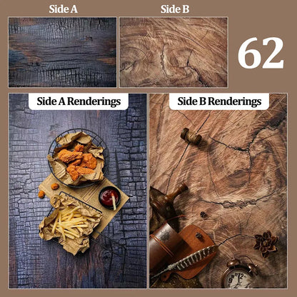 Double-Sided Wood Grain & Marble Photography Backdrop Board 57 × 87 cm – Waterproof Photo Background for Product Photography