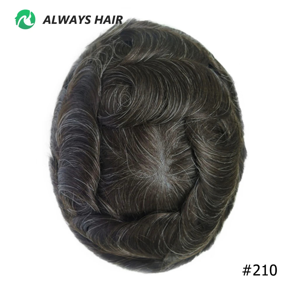 0.12-0.14mm PU Skin Hombres Peluquín – Peluca de Sistema Capilar de Cabello Humano Indio de Grosor Completo | Reemplazo de Cabello Natural con 130% de Densidad
