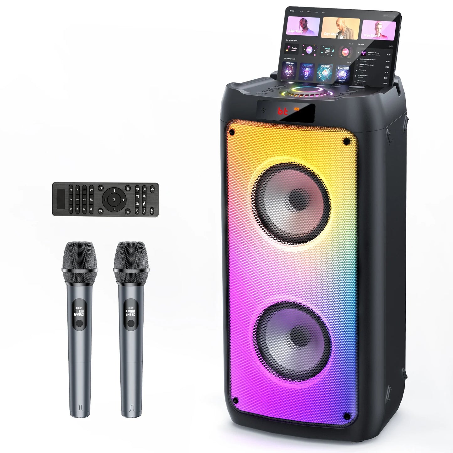 T10-T Wireless Bluetooth Karaoke Speaker – Portable Party Machine with 2 Microphones, LED Lights & Powerful Subwoofer Sound