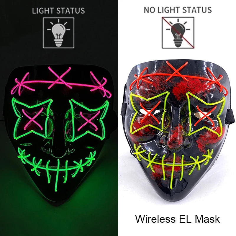 Masque LED sans fil Purge – Masque néon lumineux pour Halloween, fêtes et festivals