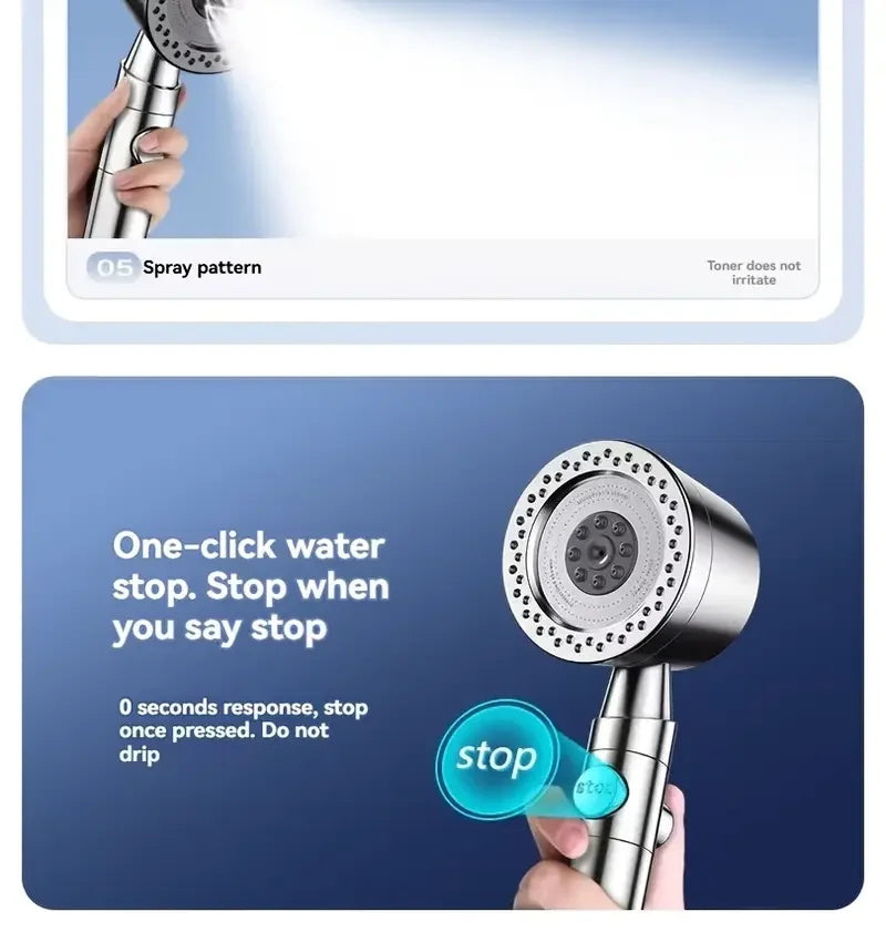 Pommeau de douche haute pression – Douchette à économie d'eau avec 5 modes, fonction d'arrêt à un bouton, ensemble d'accessoires de douche pour la maison et la salle de bain