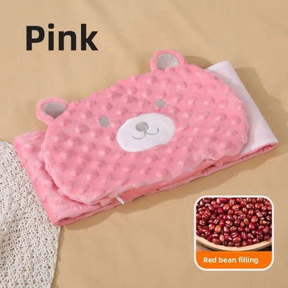 Faja suave para bebé con paquete térmico de frijoles rojos – Envoltura abdominal de dibujos animados para bebés para calor, alivio de gases y comodidad estomacal