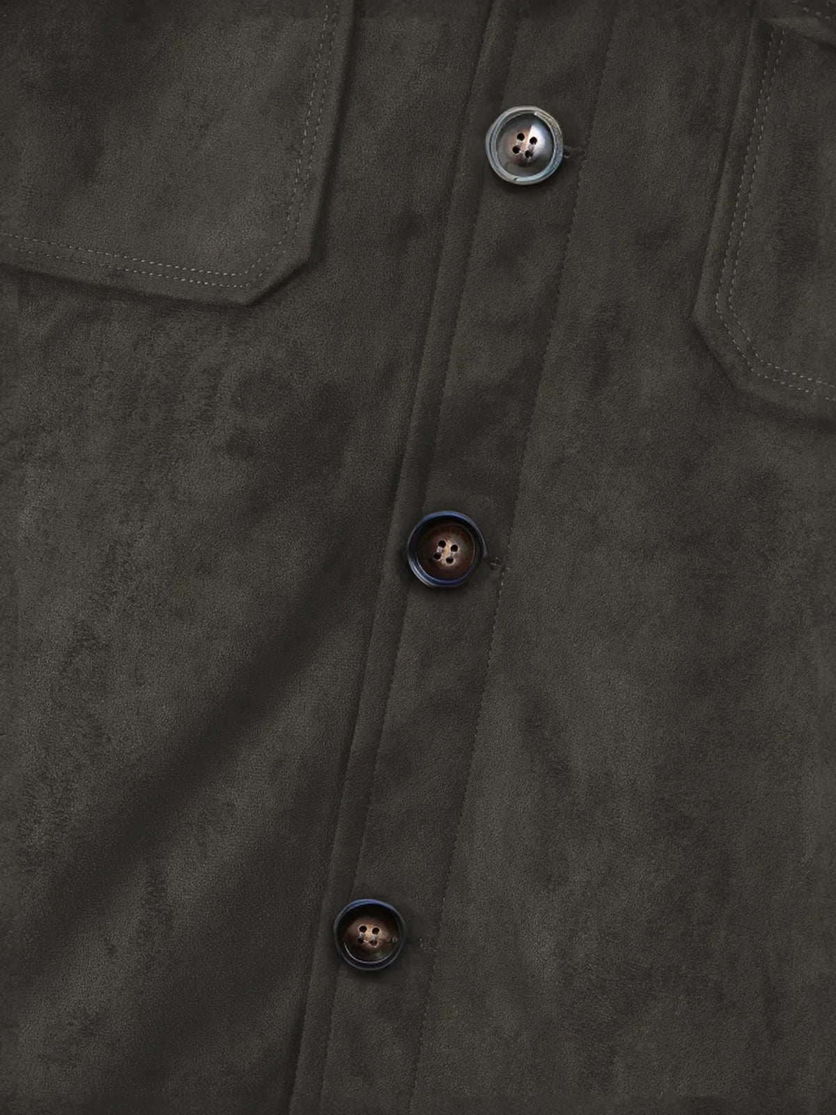 Men’s Vintage Brown Faux Suede Jacket – Stand Collar Button-Up Coat with Chest Pockets, Slim-Fit Casual Streetwear Outerwear