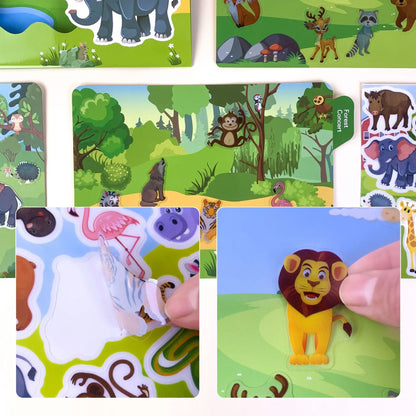 Kids Reusable Scene Sticker Book – DIY Cartoon Animal Puzzle Sticker Game, Early Learning Cognition Toy, Creative Educational Activity Gift for Children
