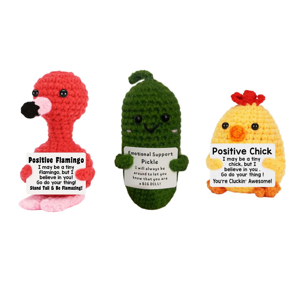 Poupée câlin pomme de terre à énergie positive – Mini ami de poche tricoté en laine, fait à la main, avec carte, cadeau de Noël amusant et décoration de chambre