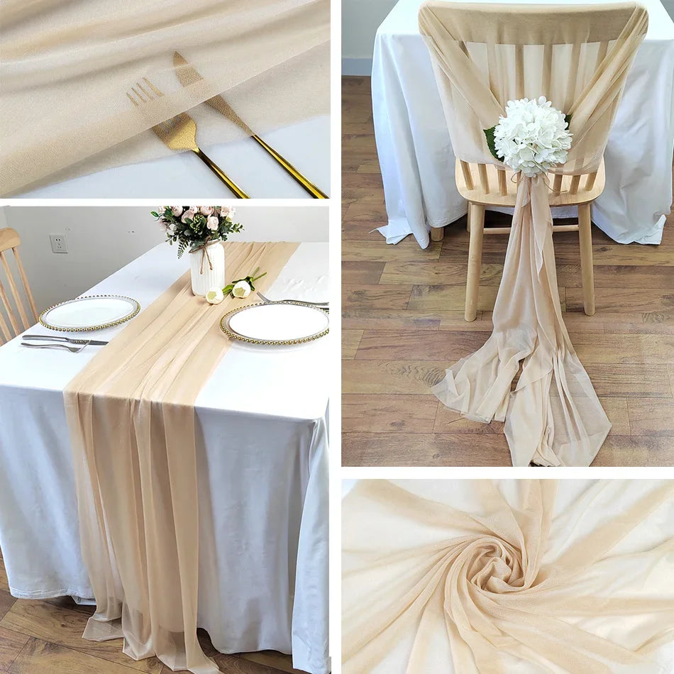 Camino de mesa de gasa - Decoración de arco de boda de tela de seda transparente | Decoración de mesa bohemia para cumpleaños y eventos