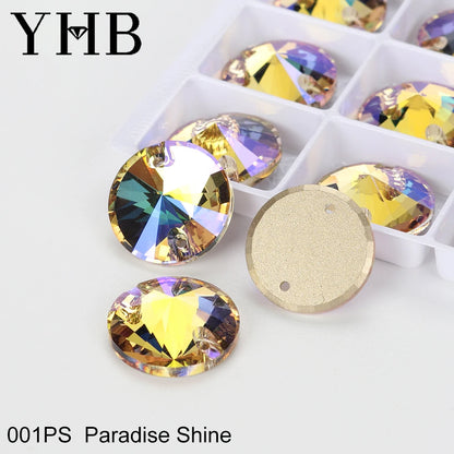 Strass à coudre YHB Crystal Rivoli – Pierres à coudre plates en verre pour vêtements, sacs et artisanat de bricolage