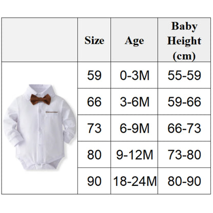Baby Boy Gentleman Long Sleeve Romper with Bow – 3-24 Months Spring Autumn Winter Birthday Bodysuit, Cute Formal Baby Outfit