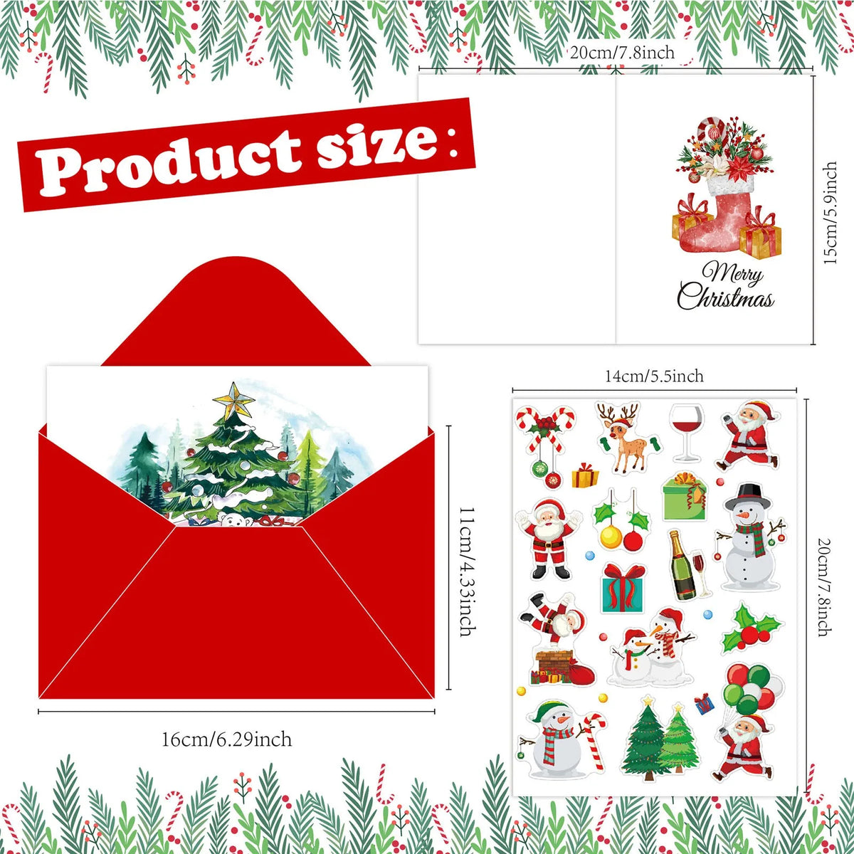 10PCS Christmas Fold Greeting Cards with Envelopes – Merry Christmas & New Year DIY Gift Cards for Xmas Party Decor