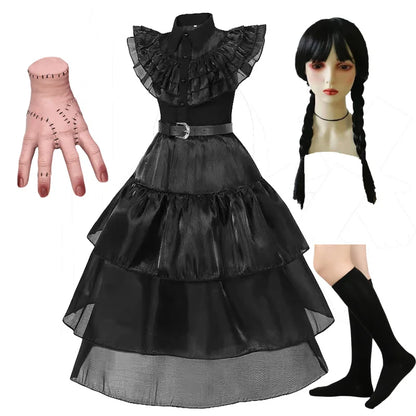 Girls Halloween Cosplay Costume – Black Gothic Fancy Dress Up Outfit (Kids Carnival Costume)