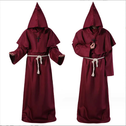 Medieval Hooded Monk Friar Priest Wizard Robe – Unisex Adult Long Loose Costume for Masquerade, Theme Parties, Halloween & Cosplay
