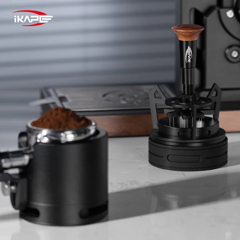 IKAPE V3 Herramienta WDT para Espresso – Agitador de café giratorio con embudo dosificador y soporte, Herramienta de distribución de espresso para baristas, Posos de café y accesorios para cafetería casera