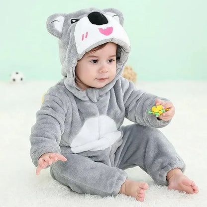 Halloween Dinosaur Baby Romper – Warm Fleece Hooded Kigurumi Pajamas & Animal Jumpsuit for Baby Boys & Girls, Cozy Winter Costume 0-4T