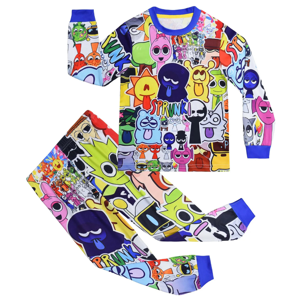 Sprunki Kids 2-Piece Pajama Set – Cartoon Anime Game Long-Sleeve Shirt & Pants Sleepwear for Girls & Boys