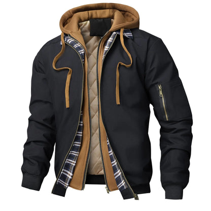 Men’s Color-Block Hooded Jacket – Loose-Fit Faux Two-Piece Coat, Trendy Casual Outerwear for Spring, Autumn & Winter