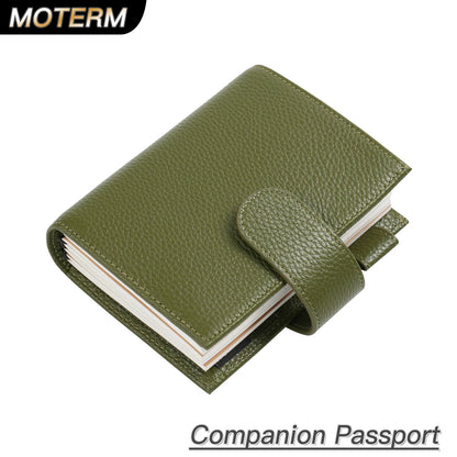 Moterm Passport Size Travel Journal – Genuine Cowhide Pebbled Leather Notebook & Organizer with Double Snap Closure