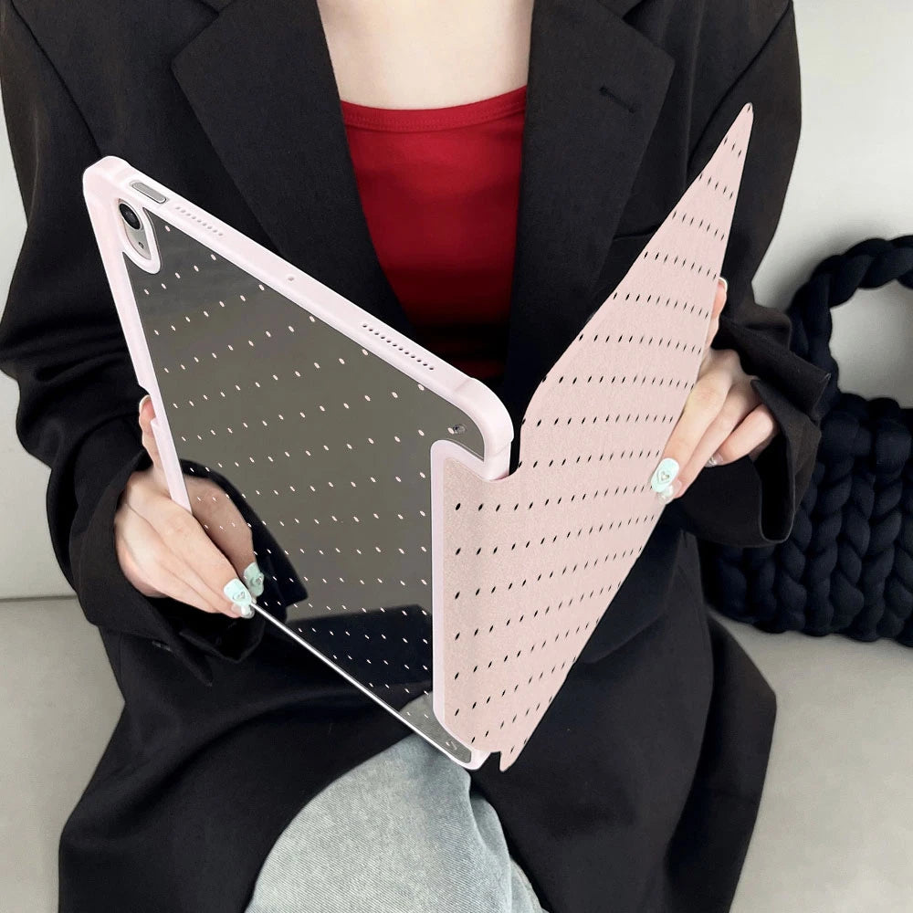 Étui iPad trifold à pois noirs pour iPad Pro 11, Pro 12.9, Air 4/5, Air 3, iPad 10ème génération, 10.2, 10.5, 9.7 et iPad Mini 6