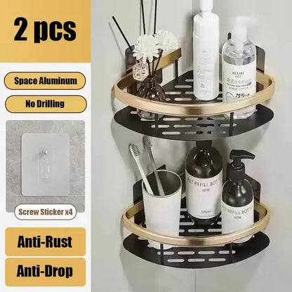 Étagère de Douche Murale sans Perçage – Support d'Angle en Aluminium pour Shampooing, Savon et Rangement de Toilette