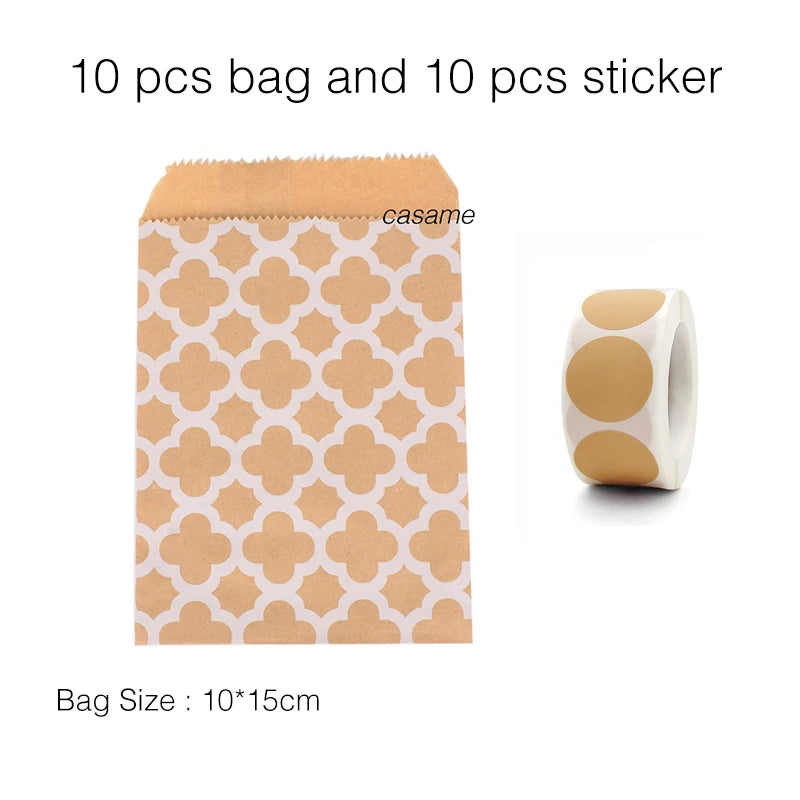 10PCS Stand-Up Colorful Gift Bags with Stickers – Solid, Striped & Polka Dot Treat Bags for Wedding, Birthday & Party Favors (18×9×6cm)