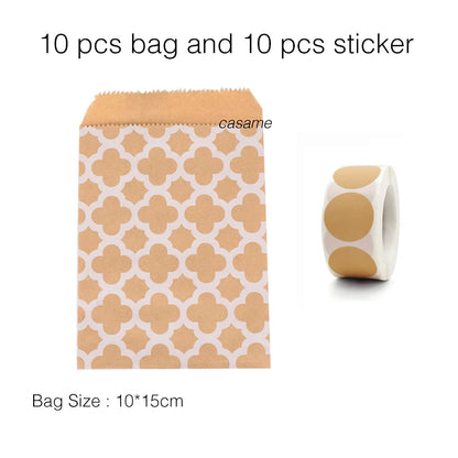 10PCS Stand-Up Colorful Gift Bags with Stickers – Solid, Striped & Polka Dot Treat Bags for Wedding, Birthday & Party Favors (18×9×6cm)
