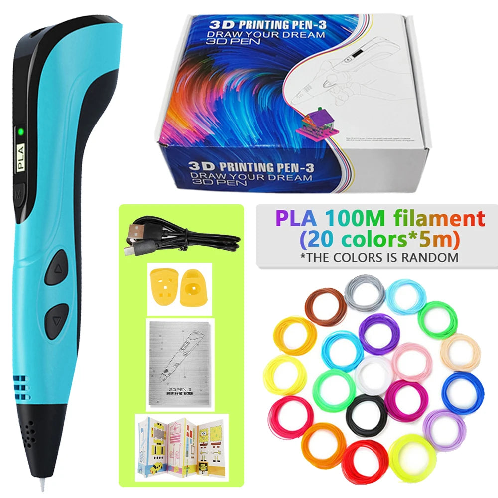 Lápiz 3D para niños – Lápiz de dibujo DIY recargable con juego de filamento PLA para manualidades creativas