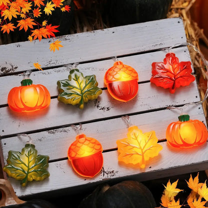1.5M/3M Halloween LED Pumpkin String Lights – Maple Leaf & Nut Design Hanging Lights for Halloween, Thanksgiving, Christmas & Party Home Decor