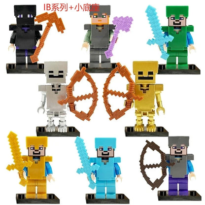 Lot de 8 mini-blocs de construction inspirés de Minecraft – Creeper, Ender Dragon, Steve, Squelette et Cheval, jouets de construction à faire soi-même, blocs de construction créatifs à collectionner pour enfants