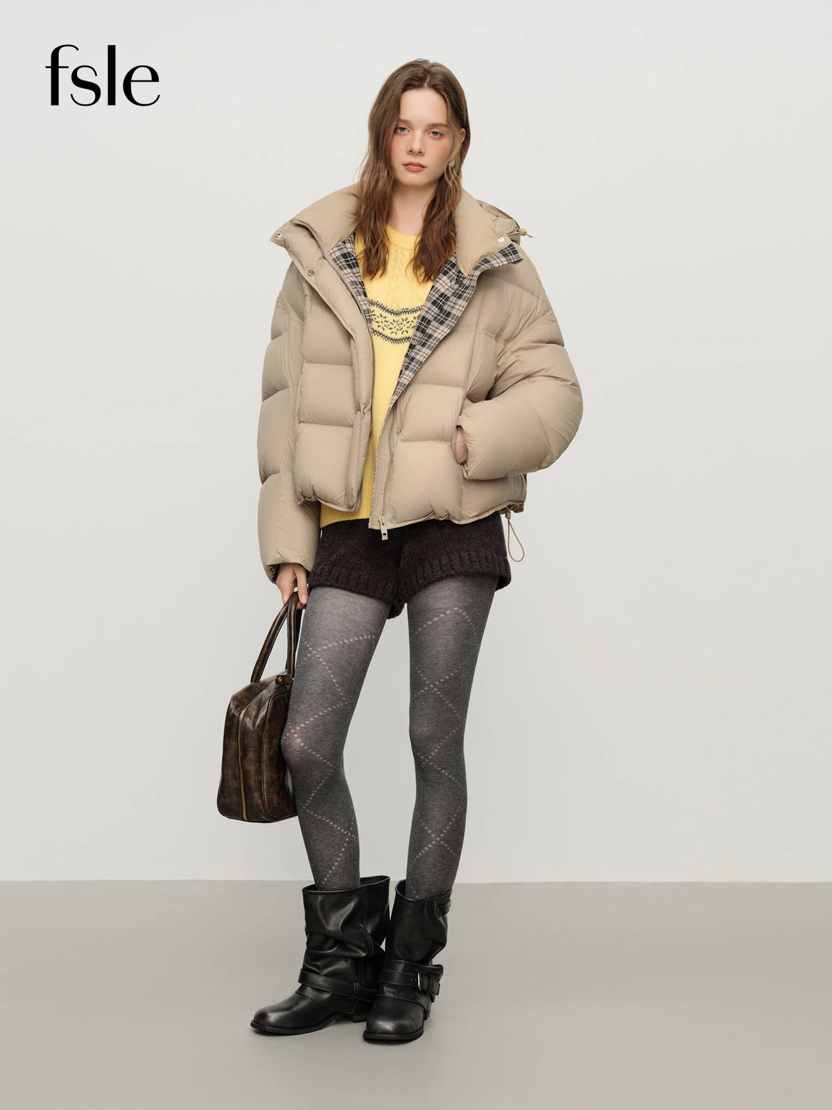 FSLE Women’s Hooded Puffer Jacket – Waterproof Quilted Winter Coat, Warm Oversized Short Bubble Jacket for Cold Weather