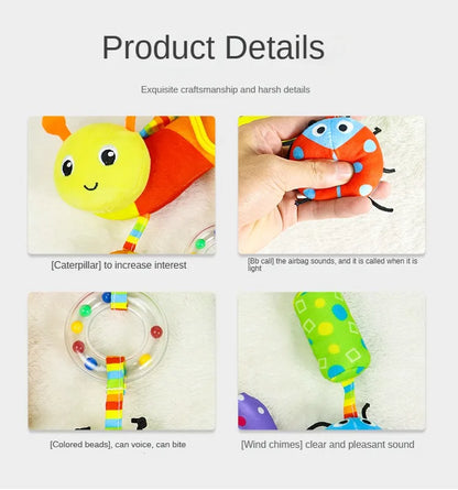 Peluche de actividades "Bebé Arcoíris" – Juguete sensorial colgante para cochecito para 0-12 meses, juguete móvil para asiento de coche y cuna, juguete de viaje suave y educativo para el desarrollo y juego del recién nacido.