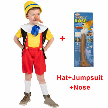 Pinocchio Cosplay Costume for Kids – Funny Cartoon Character Outfit with Nose for Boys & Girls Halloween, Birthday & Party Dress-Up