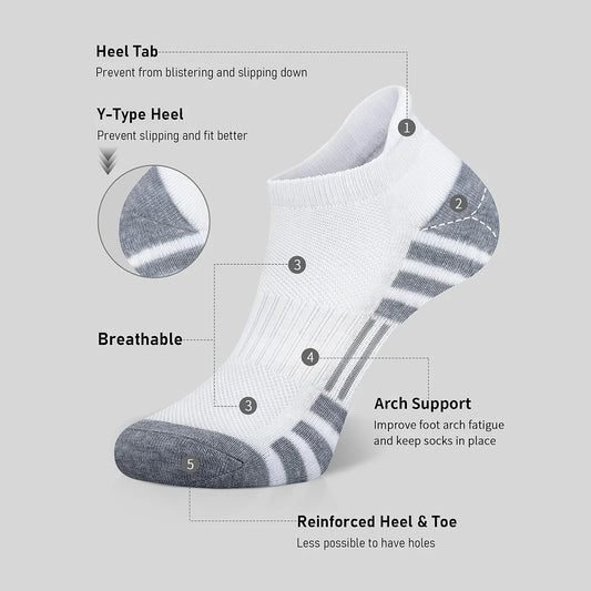 Calcetines de Running al Tobillo Atléticos – Calcetines Deportivos Transpirables Acolchados de Corte Bajo para Hombres y Mujeres (1–5 Pares)