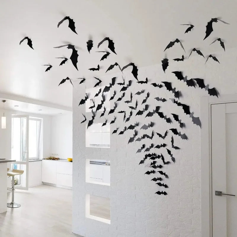 3D Halloween Bat Wall Stickers – Purple LED Night Light or Non-Lit Bat Decorations for Halloween Parties, Spooky Walls & Festive Decor