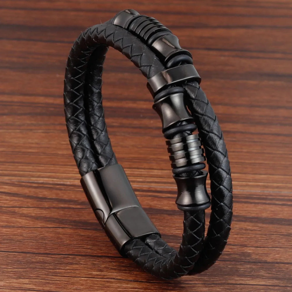 Braided Leather Rope Bracelet – Genuine Leather Bracelet with Stainless Steel Magnetic Clasp for Men & Women | Fashion Jewelry Gift