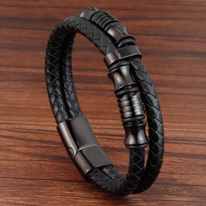Braided Leather Rope Bracelet – Genuine Leather Bracelet with Stainless Steel Magnetic Clasp for Men & Women | Fashion Jewelry Gift