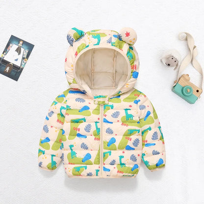 Kids’ Cartoon Hooded Winter Coat – Warm Cotton-Padded Jacket for Baby Boys & Girls, Toddler Outerwear for Ages 0–5 Years