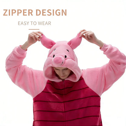 Cute Pig Animal Pajamas Onesie – Kawaii Cartoon Hoodie Jumpsuit, Soft Warm Cosplay Sleepwear for Home, Lounging & Parties
