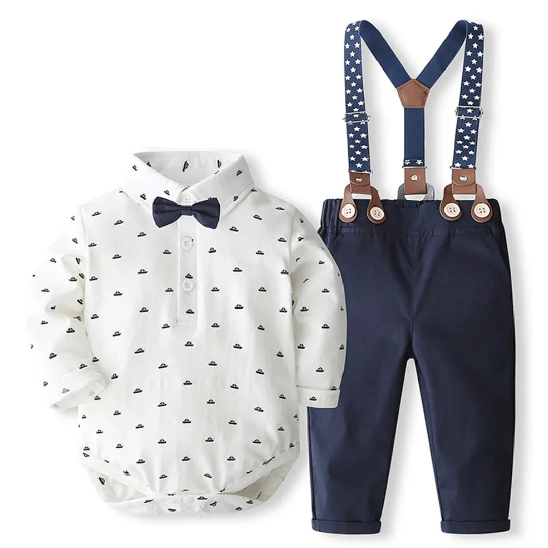 Baby Boy Gentleman Formal Outfit Set – Solid Romper with Matching Hat, Cotton First Birthday Costume for Infants & Toddlers 0-24 Months