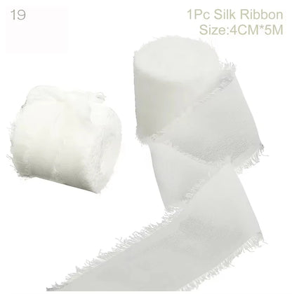 Ruban de soie en mousseline effilochée de 5 m – Ruban fait main déchiré pour bouquet de mariage et emballage cadeau