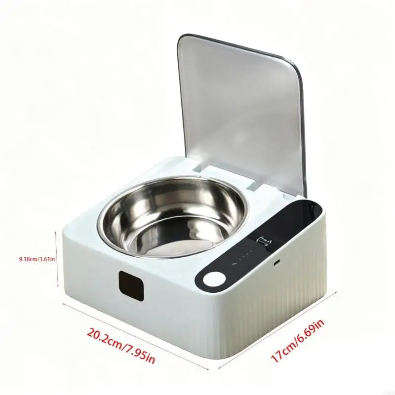 Space-Saving Automatic Pet Feeding Bowl – Motion-Activated Covered Food Bowl with Removable Stainless Steel Dish for Indoor Use