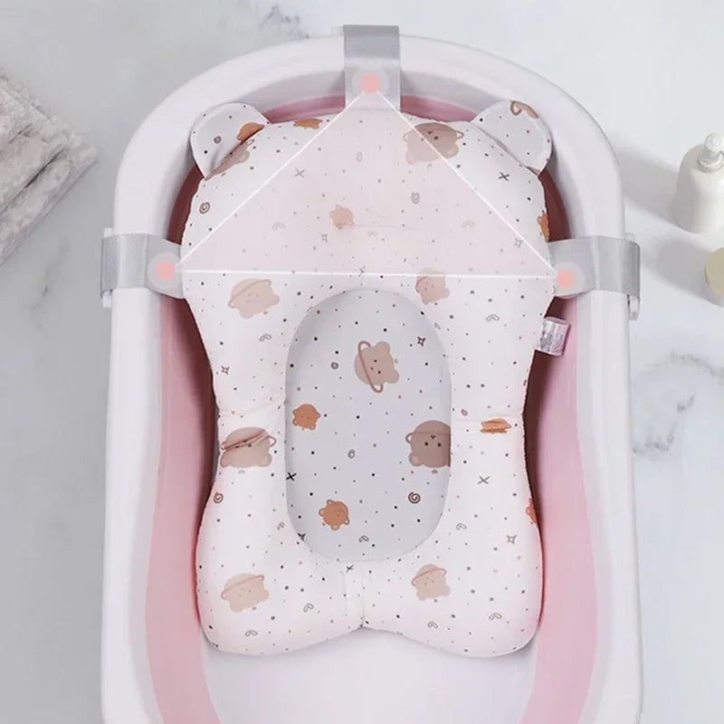Tapete de soporte para bañera de bebé recién nacido – Cojín de baño plegable antideslizante para bebés, almohadilla de bañera de seguridad con diseño de dibujos animados para baby shower, soporte cómodo para lactancia y baño