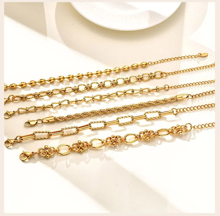 Pulsera de cadena de eslabones gruesos de acero inoxidable – Bañado en oro, pulsera de capas para mujer | Joyería de moda impermeable y de tendencia