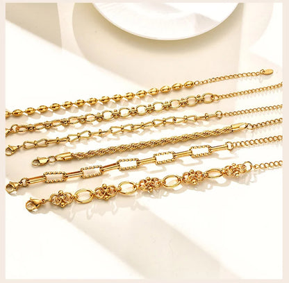 Pulsera de cadena de eslabones gruesos de acero inoxidable – Bañado en oro, pulsera de capas para mujer | Joyería de moda impermeable y de tendencia